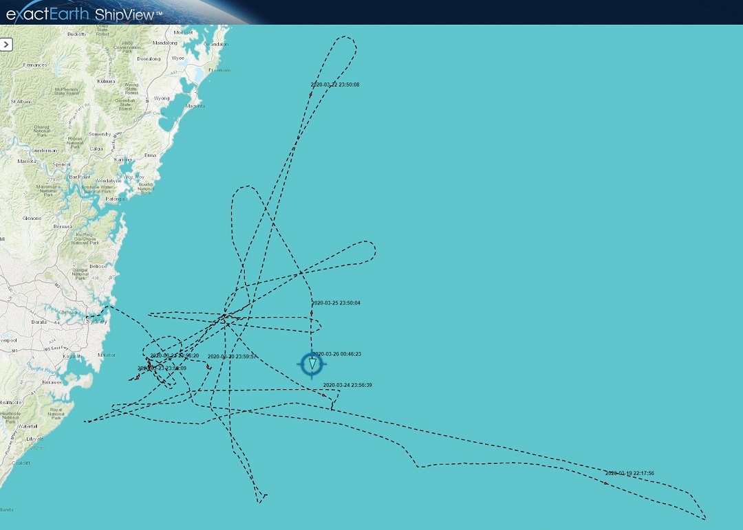 Seven day AIS track of the Ruby Princess